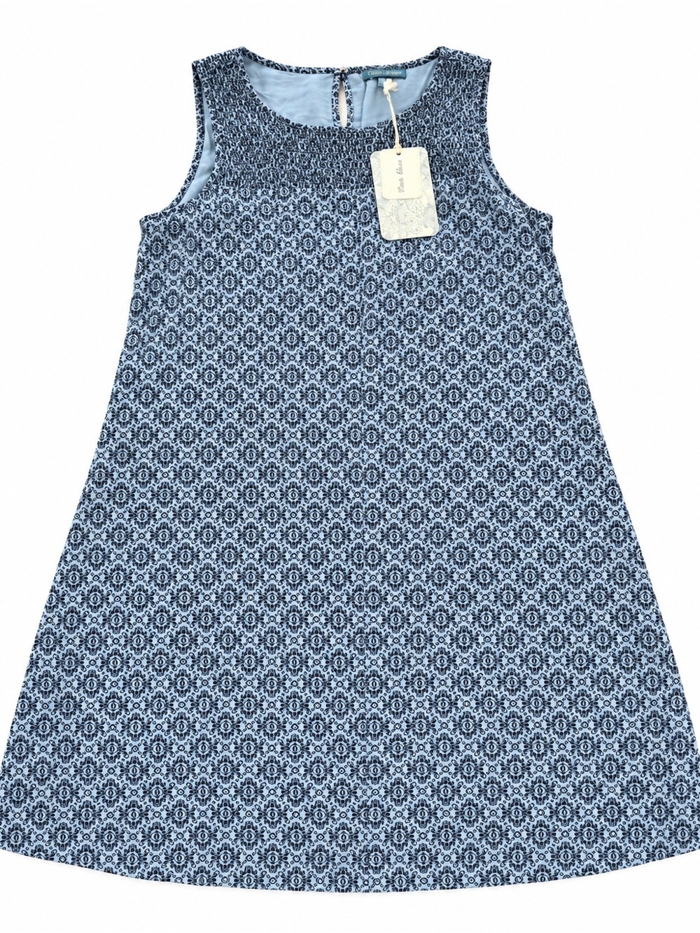 Sleeveless Blue Pattern Mini Dress with Geometric Print